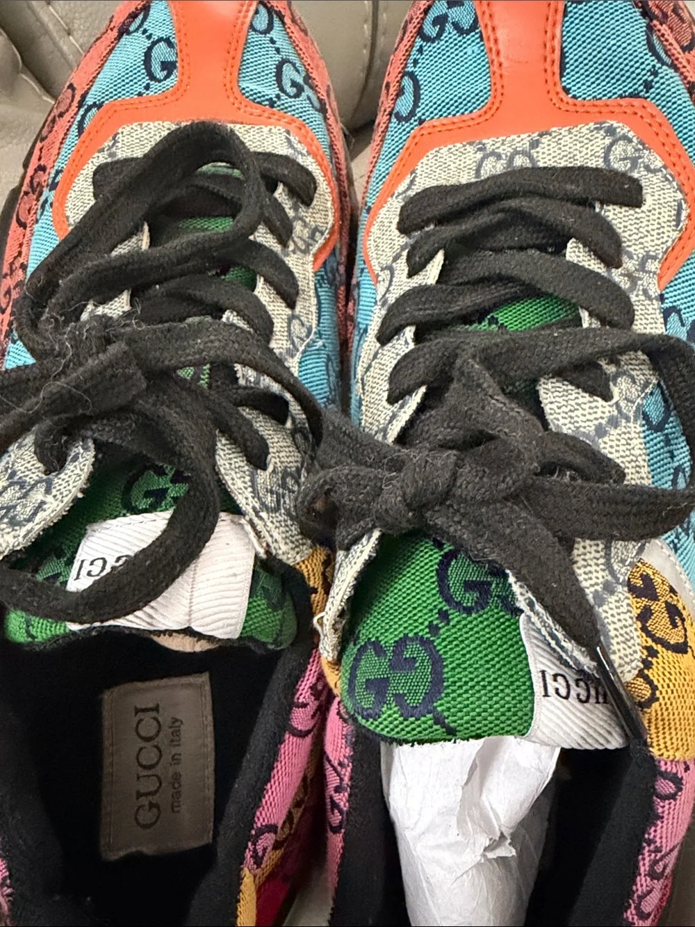 Gucci Men Multicolor GG Canvas & Leather Lace-Up Sneakers